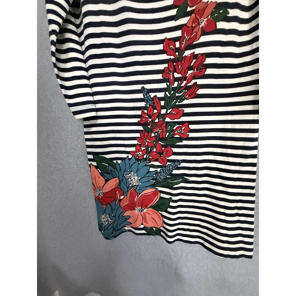 Tory Burch Dress Womens‎ S Multicolor Stripe Floral Boat Neck 3/4 Sleeve Shift
